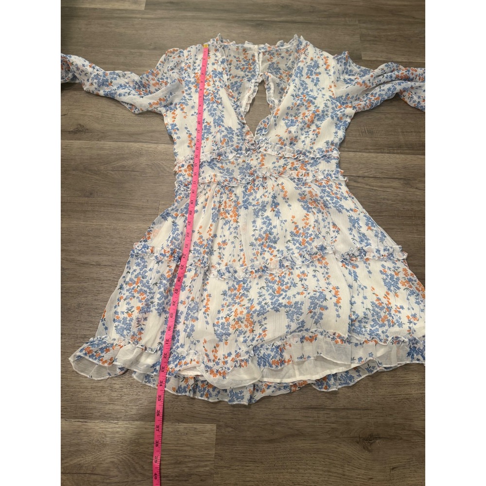 Floral Open Back Ruffle Mini Dress Cottagecore Boho Long Sleeve Women's Large - Picture 11 of 11